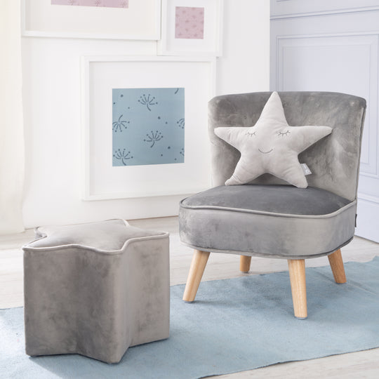 Bundle 'Lil Sofa' inkl. Kindersessel, Sternhocker & Sternenkissen in silbergrau