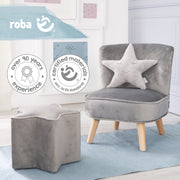 Pacchetto "Lil Sofa" contiene sedia per bambini, sgabello per bambini a forma di stella, cuscino decorativo a stella color grigio argento