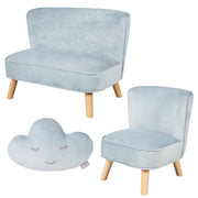 Ensemble "Lil Sofa" incl. un canapé, un fauteuil et un coussin décoratif en forme de nuage, bleu clair/ciel