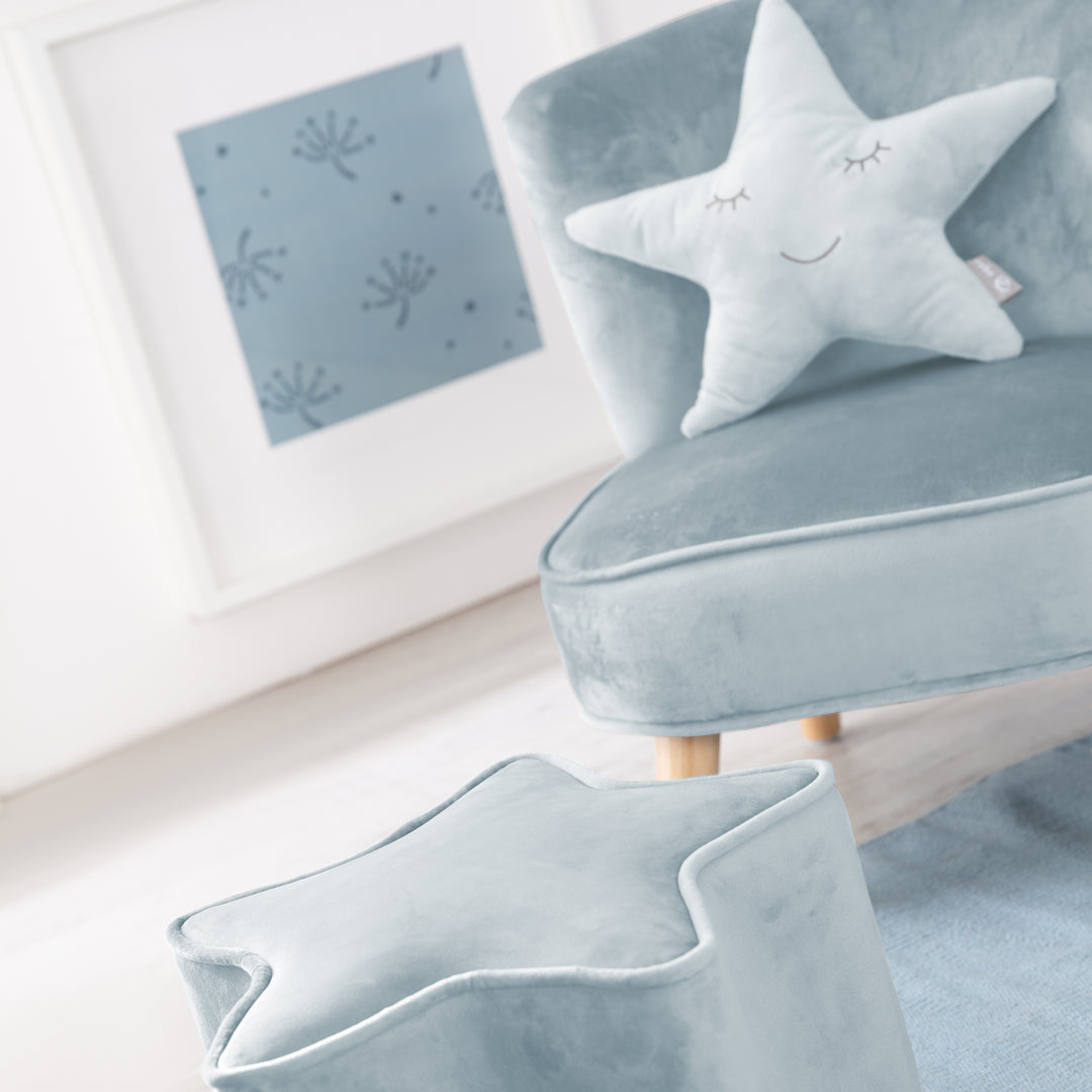 Ensemble 'Lil Sofa' - Canapé, tabouret et un coussin décoratif en forme d'étoile - Bleu clair