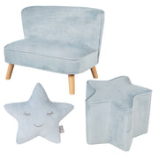 Paquete 'Lil Sofa' con sofá para niños, taburete con forma de estrella y cojín con forma de estrella en azul claro / cielo
