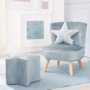 Paquete 'Lil Sofa' que incluye sillón para niños, taburete y cojín estrella en azul claro / cielo