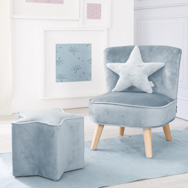 Ensemble "Lil Sofa" incl. un fauteuil, un tabouret et un coussin décoratif en forme d'étoile, bleu clair/ciel