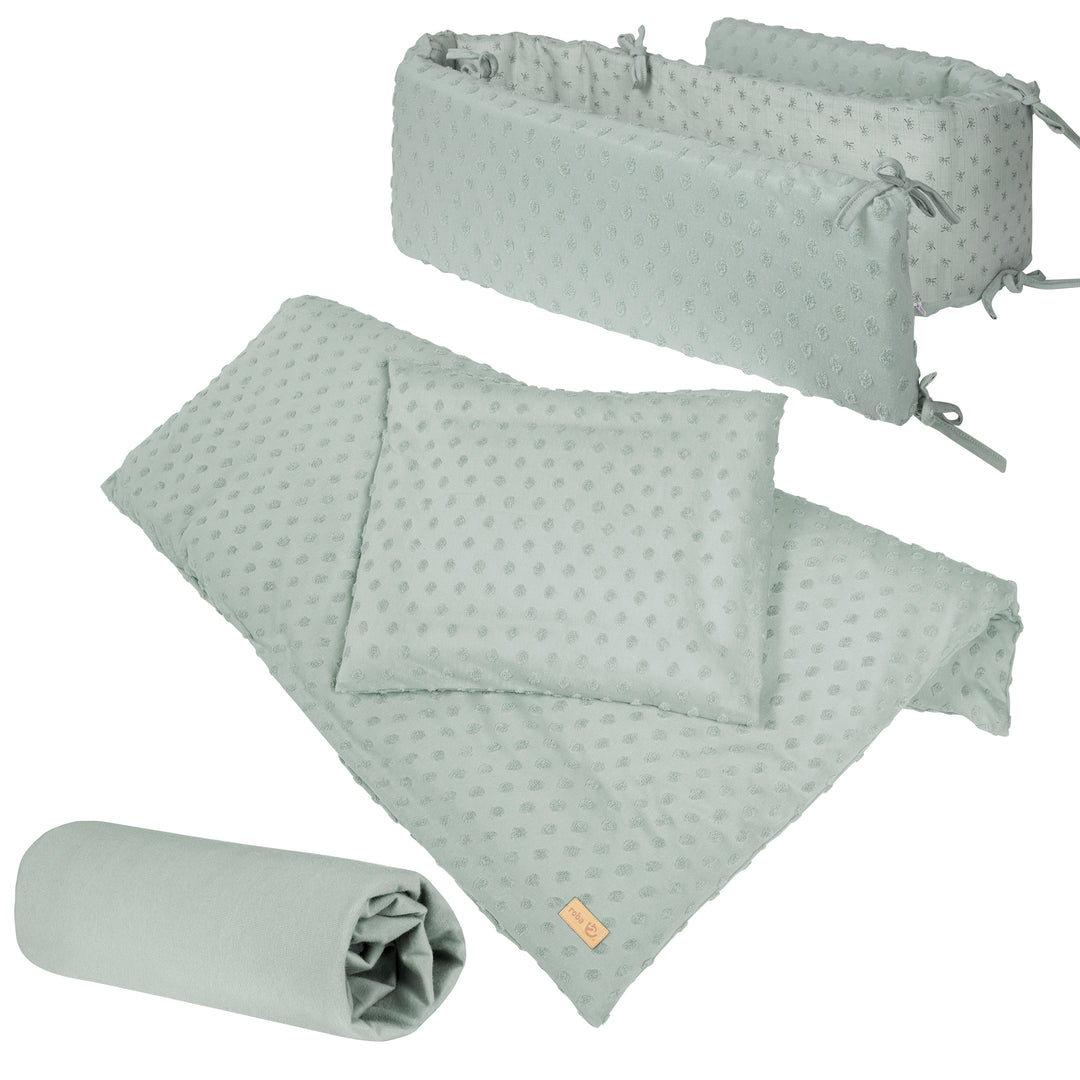 Coffret cadeau pour bébé 'Lil Planet' - 3 pcs - Linge de lit + Drap housse + Tour de lit - Vert givré