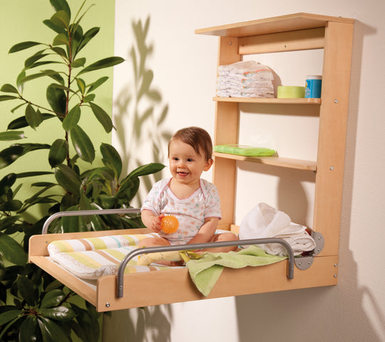 Estante de pared para cambiar, estante plegable para cambiar, natural incluye almohadilla para cambiar 'Dschungelbaby'