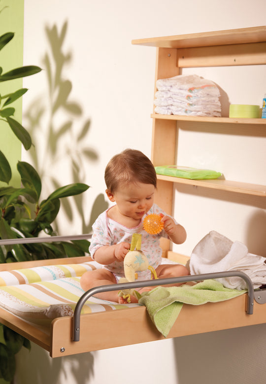 Estante de pared para cambiar, estante plegable para cambiar, natural incluye almohadilla para cambiar 'Dschungelbaby'