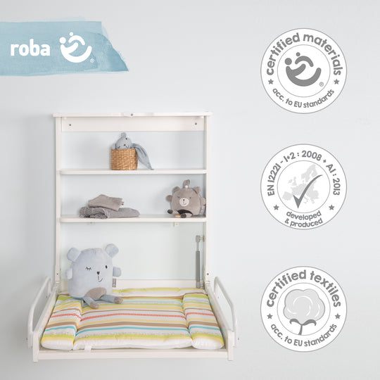 Estante de pared para cambiar, estante plegable para cambiar, blanco incluye almohadilla para cambiar 'Dschungelbaby'