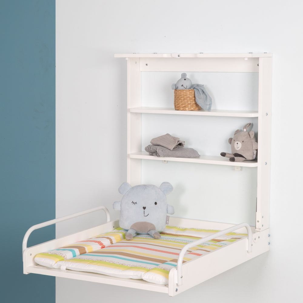 Table à langer murale + Matelas à langer 'Dschungelbaby' - Étagère pliable - Blanc