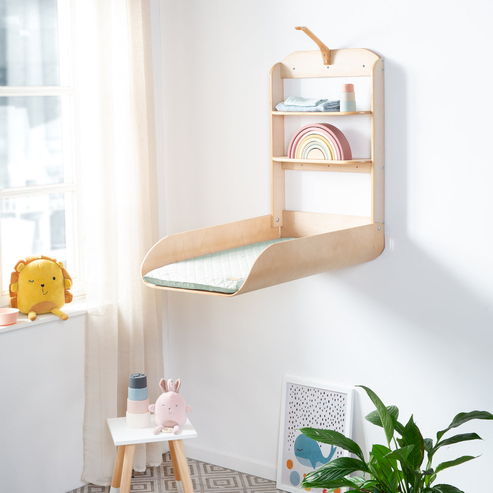 Wall-Mounted Changing Shelf Made of Molded Wood + Changing Mat 'roba Style Frosty Green'