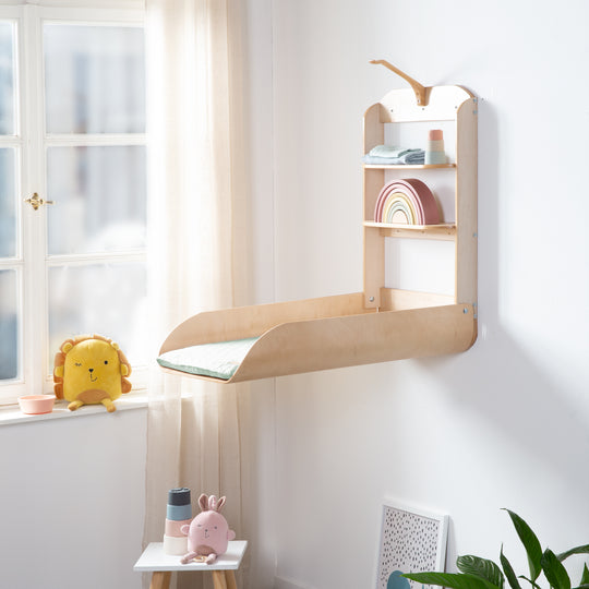 Estante de pared para cambiar pañales de madera contrachapada + Almohadilla para cambiar pañales 'roba Style frosty green'