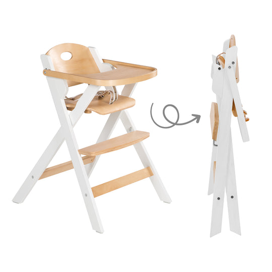 Folding High Chair 'Fold Up Smart' - Space-Saving & Foldable, Baby & Children's High Chair, Natural/White Wood