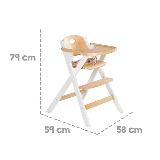 Folding High Chair 'Fold Up Smart' - Space-Saving & Foldable, Baby & Children's High Chair, Natural/White Wood