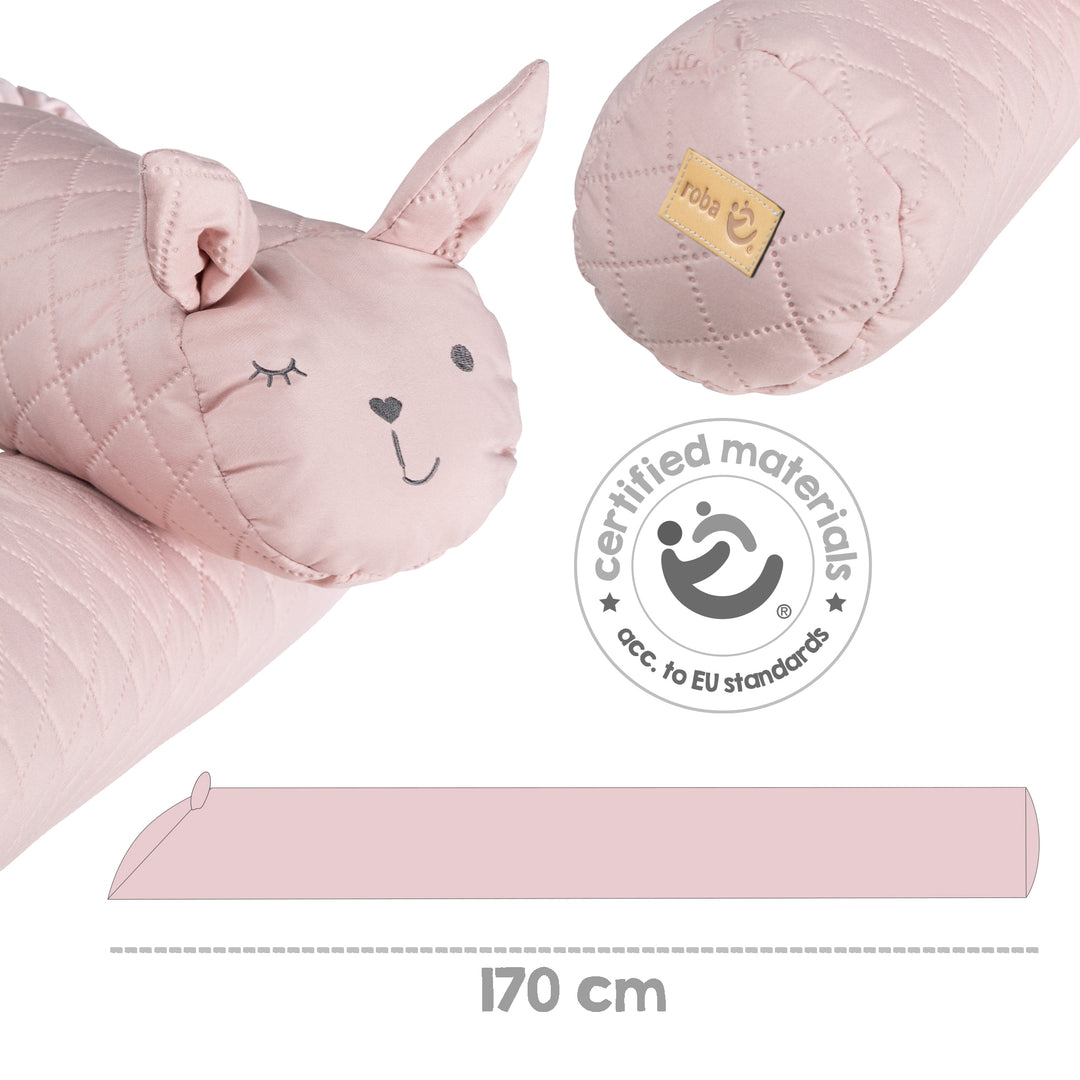 Bed Bumper 'roba Style', Baby Bed Border with Bunny Face 'Lily', Pink, 170 cm