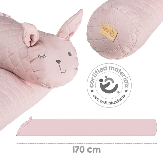 Bed Bumper 'roba Style', Baby Bed Border with Bunny Face 'Lily', Pink, 170 cm