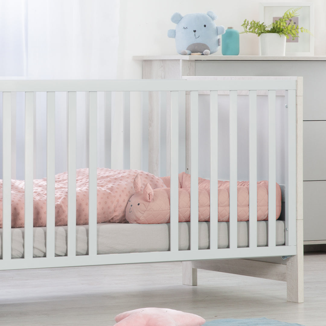 Bed Bumper 'roba Style', Baby Bed Border with Bunny Face 'Lily', Pink, 170 cm