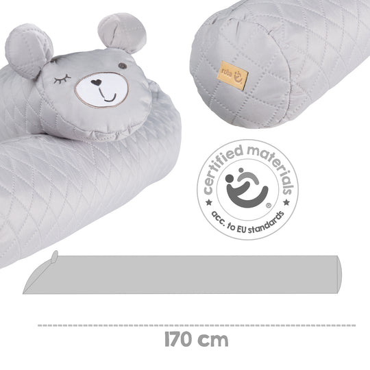 Bed Bumper 'roba Style', Baby Bed Border with Bear Face 'Sammy', Grey, 170 cm
