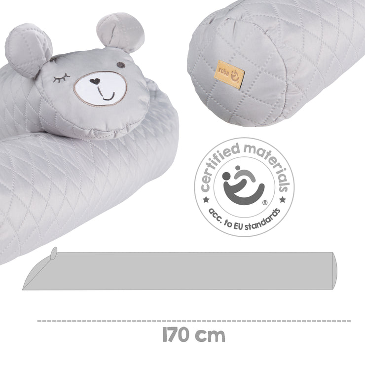 Cama serpiente 'estilo roba', borde de la cama de bebé con cara de oso 'Sammy', gris, 170 cm
