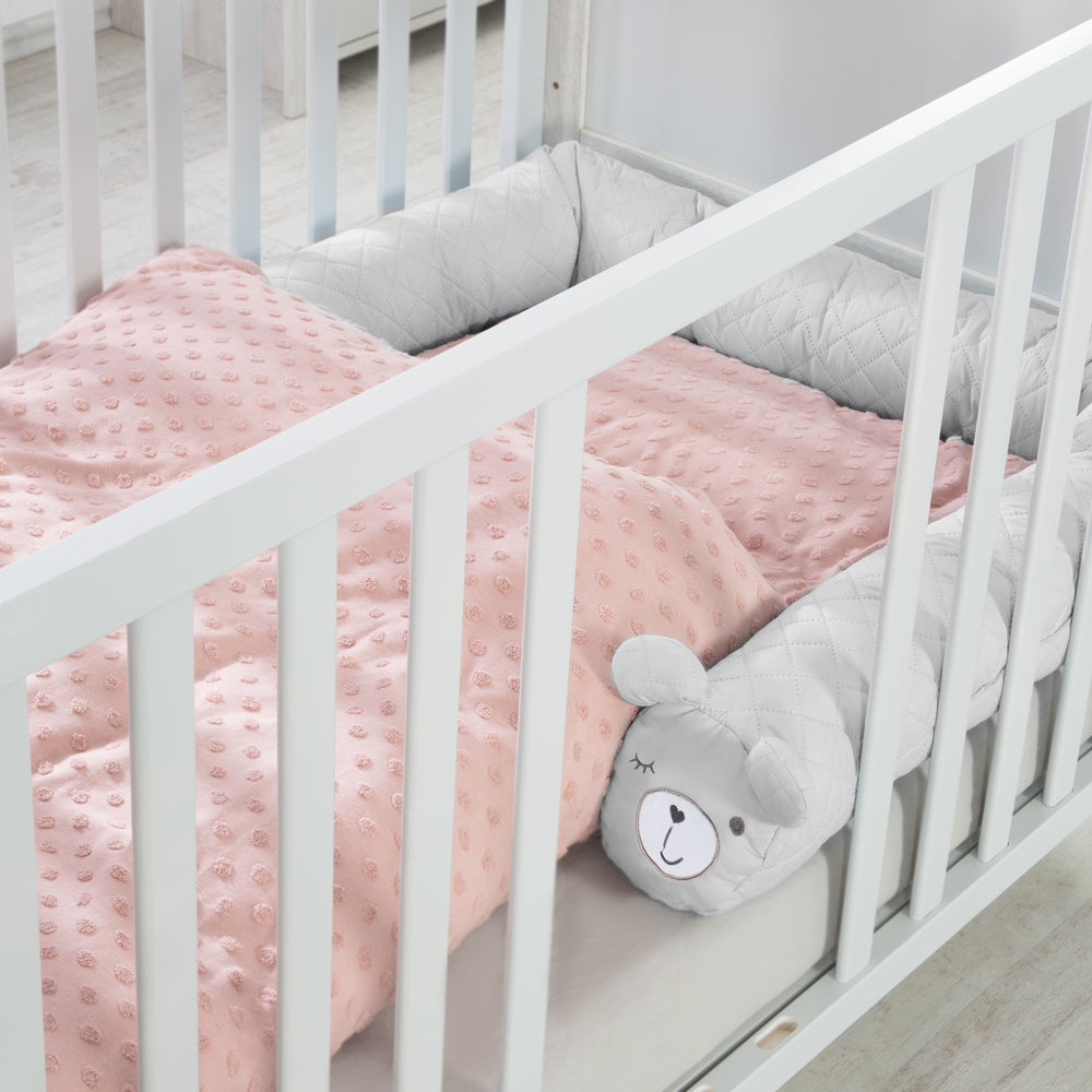 Bed Bumper 'roba Style', Baby Bed Border with Bear Face 'Sammy', Grey, 170 cm