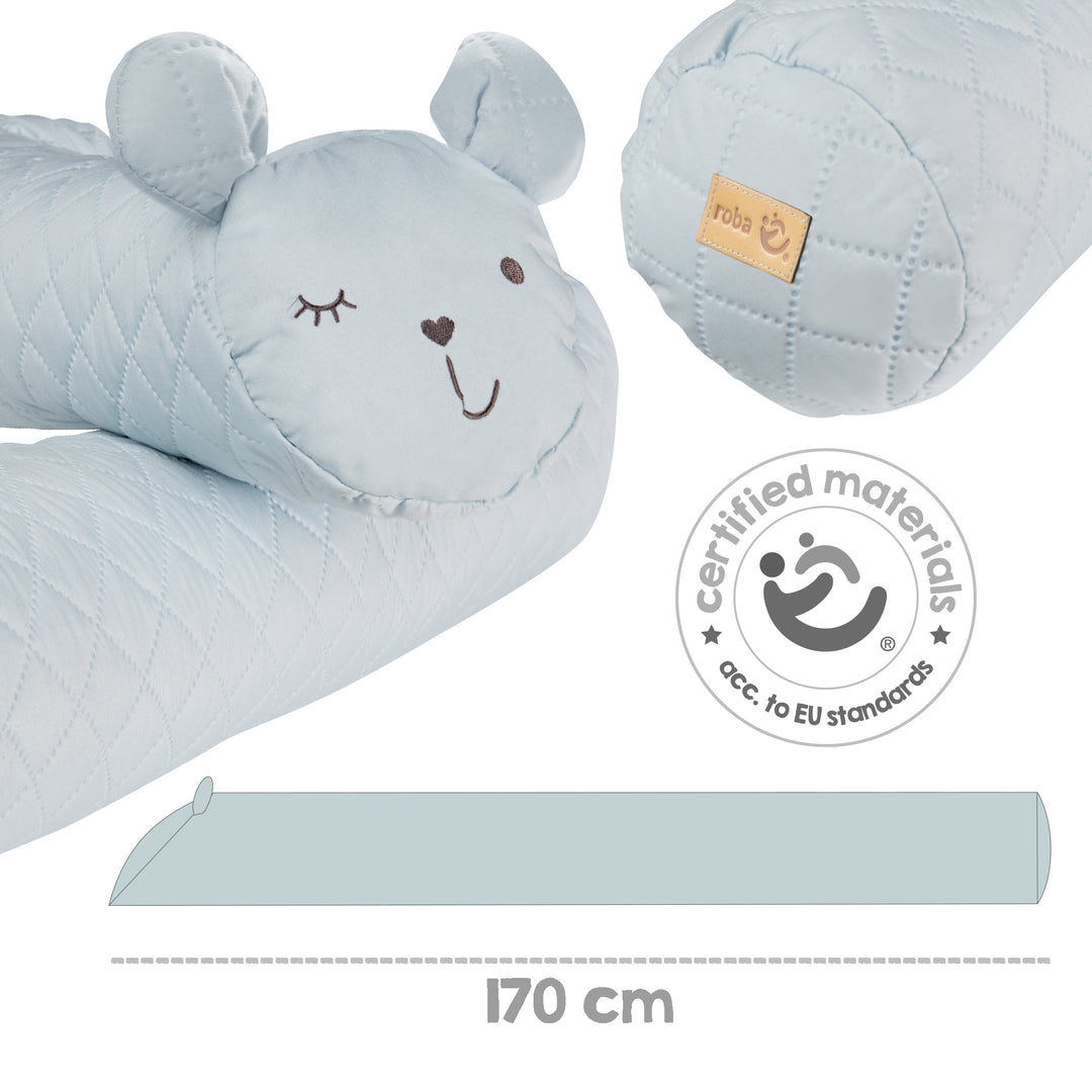 Bed Bumper 'roba Style', Baby Bed Border with Bear Face 'Benny', Light Blue, 170 cm
