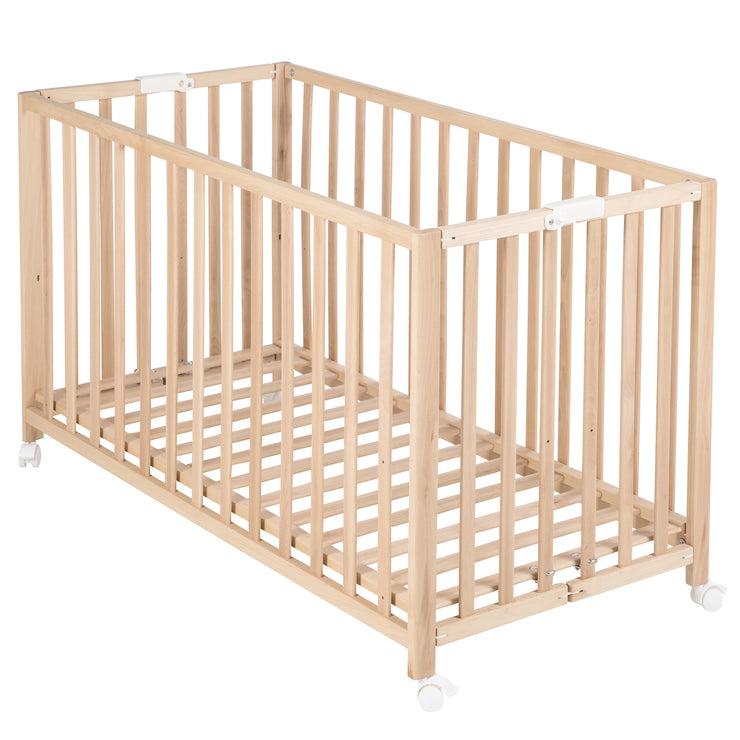 Foldable Cot 'Fold Up' 60 x 120 cm - Organic Beech - Height Adjustable with Castors