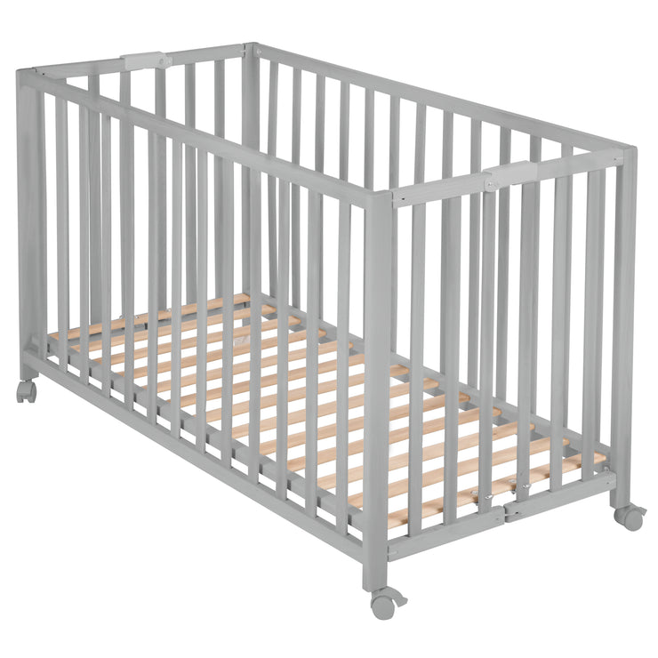 Wooden Foldable Cot 'Fold Up' 60 x 120 cm - Taupe - Height Adjustable with Castors