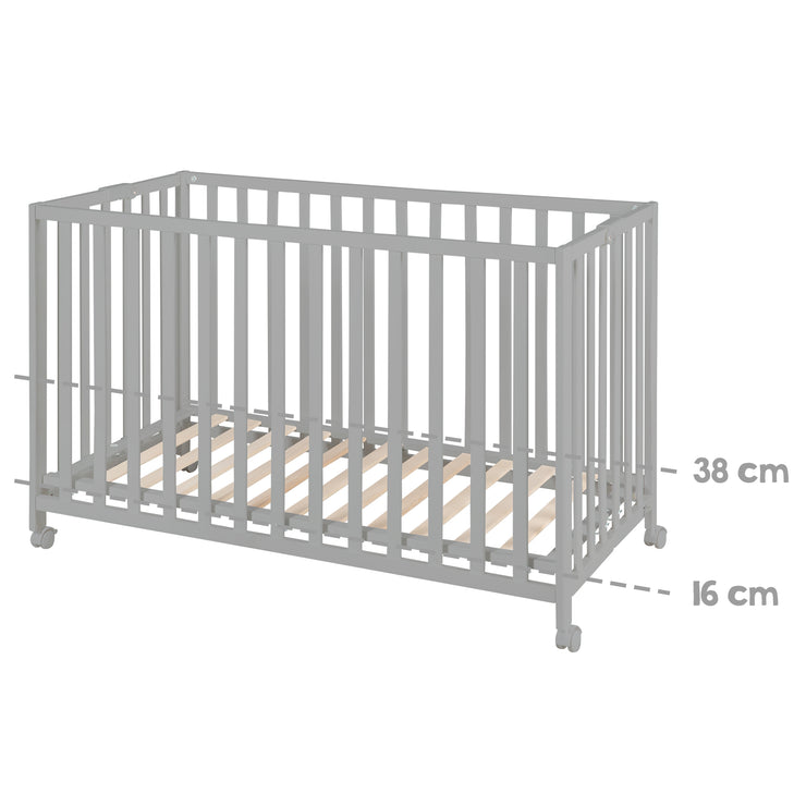 Wooden Foldable Cot 'Fold Up' 60 x 120 cm - Taupe - Height Adjustable with Castors
