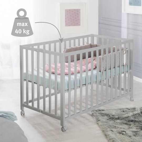 Lit bébé pliable 'Fold Up' 60 x 120 cm - Hauteur réglage - Roulettes mobiles - Taupe