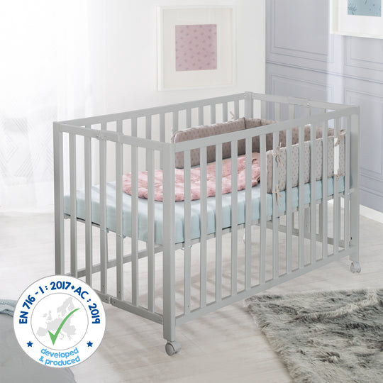 Lit bébé pliable 'Fold Up' 60 x 120 cm - Hauteur réglage - Roulettes mobiles - Taupe