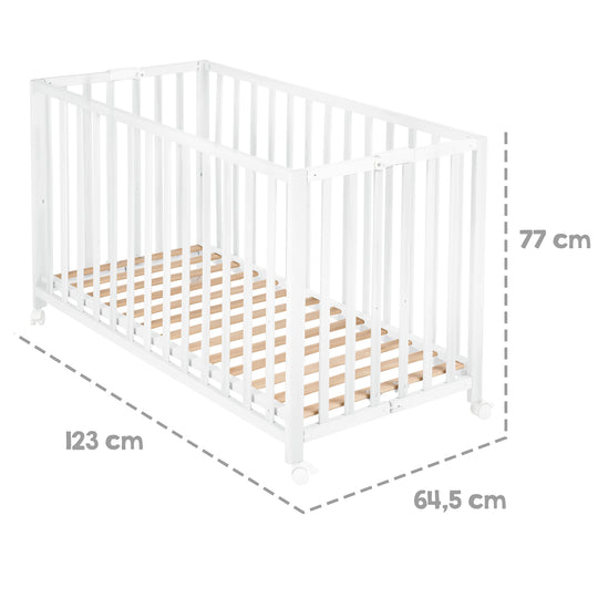 Lit bébé pliable 'Fold Up' 60 x 120 cm - Hauteur réglage - Roulettes mobiles - Blanc