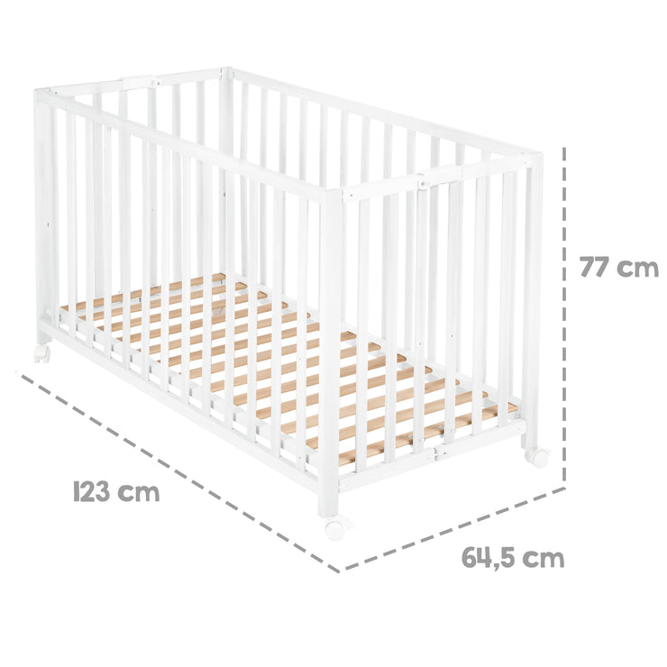 Wooden Foldable Cot 'Fold Up' 60 x 120 cm - White - Height Adjustable