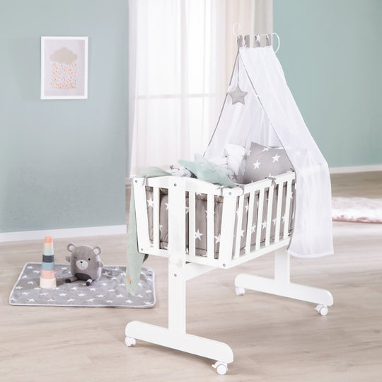 Set de berceau complet 'Little Stars', 40 x 90 cm, blanc, fonction de verrouillage, incl. accessoires