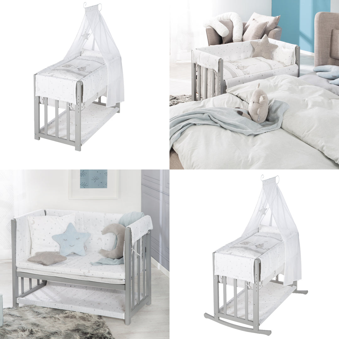 Berceau cododo 'Sternenzauber' 4 en 1, lit bébé, berceau et banc enfant, taupe