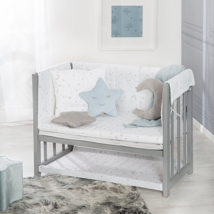 Co-Sleeper 'Sternenzauber grau' 4 in 1, baby bed, cradle & children's bench, taupe
