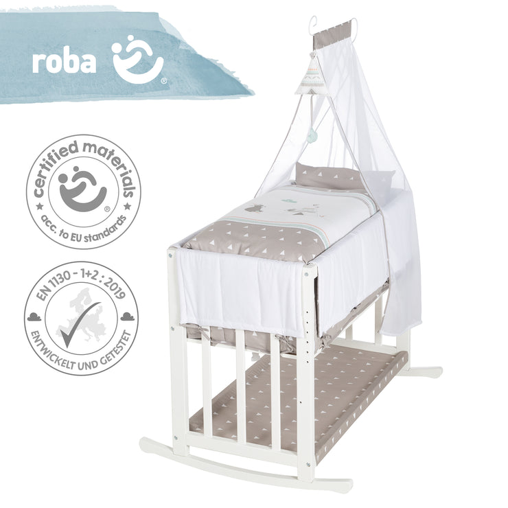 Co-Sleeper 'Indibear' 4 in 1, baby bed, cradle & children's bench, white