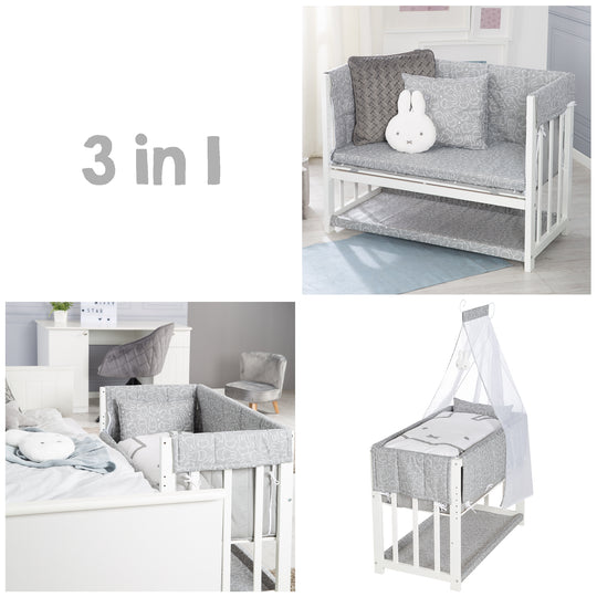 Cradle & Co-Sleeping Bed 'miffy®' 3-in-1, Baby Bed, Including Complete Bed Accessories