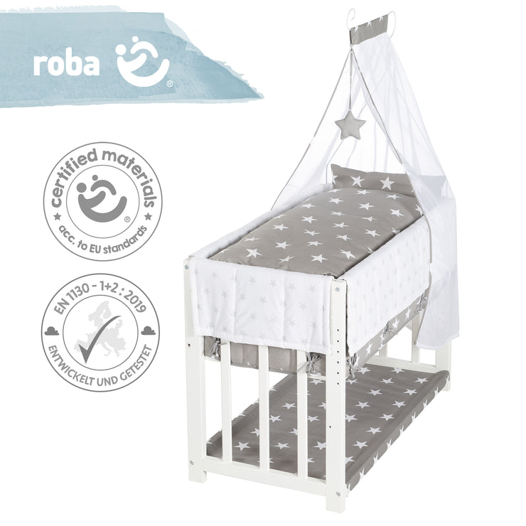 Cama auxiliar 'Little Stars' 3 en 1, cuna blanca, incluye accesorios de cama completos