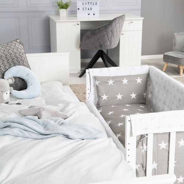 Cama auxiliar 'Little Stars' 3 en 1, cuna blanca, incluye accesorios de cama completos