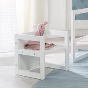 Taburete de asiento para niños en estilo campesonte, taburete inverso con 3 alturas de asiento, blanco madera