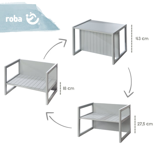 Banco de estilo rústico - Convertible en mesa infantil o banco con dos alturas ajustables - Gris