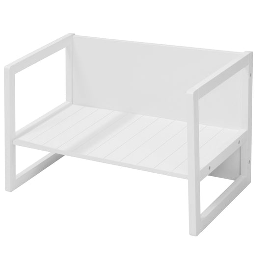 Banco de estilo rústico - Convertible en mesa infantil o banco con dos alturas ajustables - Blanco