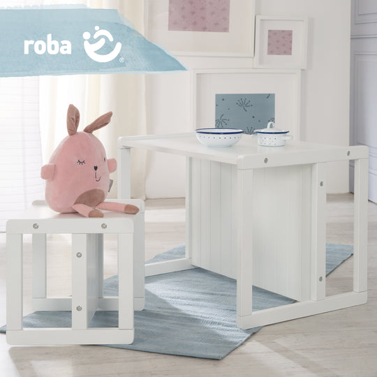 Banco de estilo rústico - Convertible en mesa infantil o banco con dos alturas ajustables - Blanco