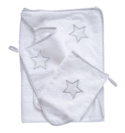 Towel set 'Little Stars', 3-piece, terry cloth, hooded towel, hand towel 30 x 30 cm, washcloth
