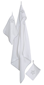 Juego de toallas 'Pequeñas estrellas', 3 piezas, felpa, toalla con capucha, toalla 30 x 30 cm, paño
