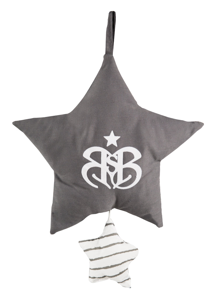 Music box 'Rock Star Baby 3', sleep aid, textile star washable, baby room decoration gray / white