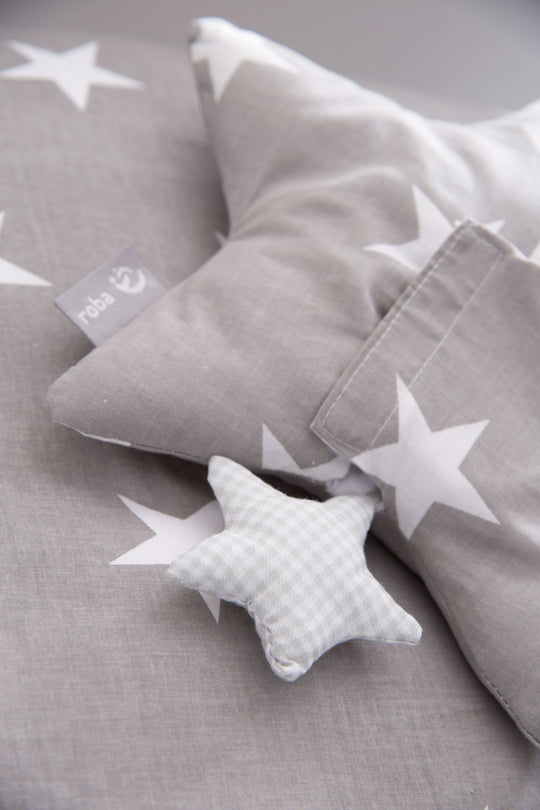 Spieluhr 'Little Stars', Einschlafhilfe, Textil-Stern waschbar, Babyzimmer Deko grau / weiß
