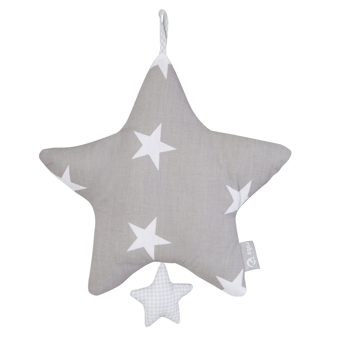 Spieluhr 'Little Stars', Einschlafhilfe, Textil-Stern waschbar, Babyzimmer Deko grau / weiß