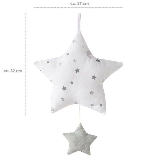Carillon 'Sternenzauber grau', ausilio per dormire, stella in tessuto lavabile, decoro cameretta grigio / bianco