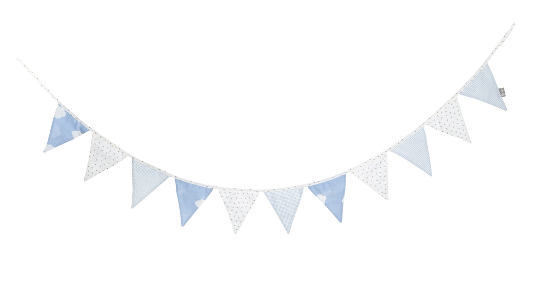 Pennant Garland 'Small Cloud Blue', 12 Pennants (2 m), Length of Garland 3 m, Nursery & Children's Room Decor