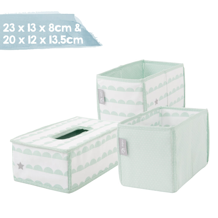 Set organizer per la cura "Happy Cloud", 3 pezzi, 2 scatole per pannolini e accessori, 1 scatola per salviette umidificate, menta