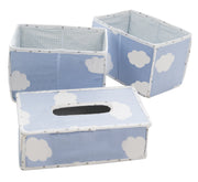 Set organizer per la cura "Kleine Wolke blau", 3 pezzi, 2 scatole per pannolini e accessori, 1 scatola per salviette umidificate
